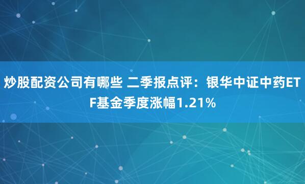 炒股配资公司有哪些 二季报点评：银华中证中药ETF基金季度涨幅1.21%